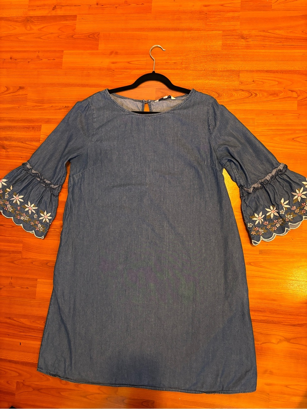 Embroidered Denim Midi Dress - Blue Boho Cottagecore - Picture 3 of 10